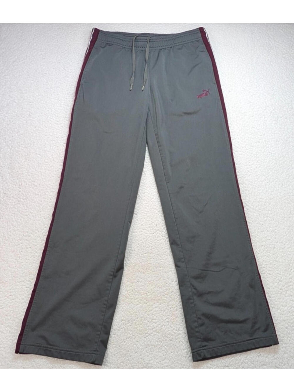 Puma Joggers Men's M Gray Maroon Stripe Logo Athletic Track Pants